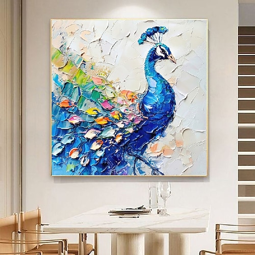 Pfau Ölgemälde handgemachte Vogel Malerei Kunst rustikale Tiere Impasto Kunstwerk strukturierte Wand Kunst Dekor für Zuhause Frühling Geschenke Textur Aninal Ölgemälde Image