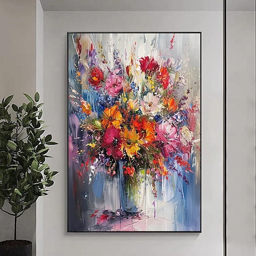 abstraktes farbiges Blumenölgemälde auf Leinwand, handgemalt, große Wandkunst, originale Textur, florale Wandkunst, bunte Malerei, modernes Wohnzimmer, Wohndekor Image
