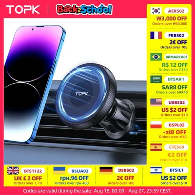 TOPK for Magsafe Car Phone Holder,Powerful Magnetism Premium Quality Single-Hand Operation Metal Hook Magnetic Car Phone Mount