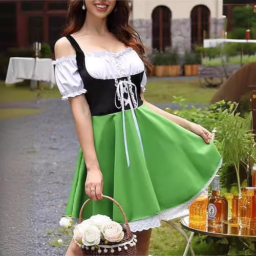 Oktoberfest Kleid Dirndl Bayerisch Dienstmädchen Deutsch München Wiesn Damen Stoff im traditionellen Stil Image