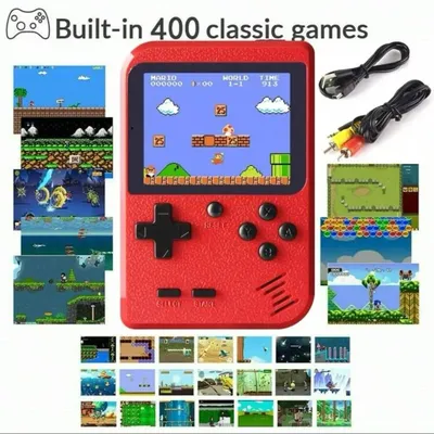 A Red Retro Classic Games Children's Handheld Small Game Console With Hundreds Of Game Charging Can