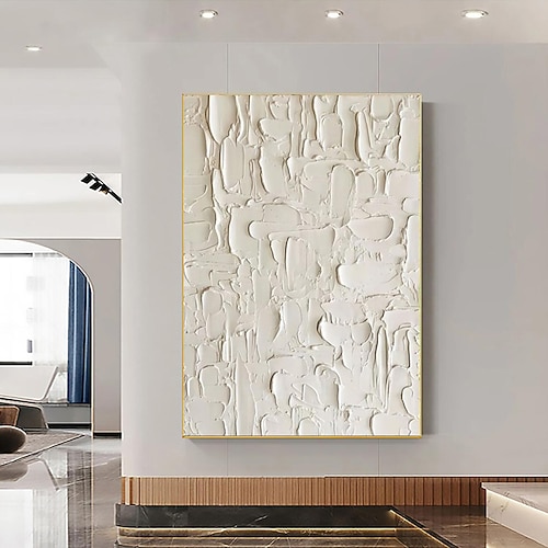 3D gerahmte handgemalte strukturierte Wandkunst weißes minimalistisches Gemälde auf Leinwand Wabisabi trendige Wohnkultur Wohnzimmer Wandkunst modernes Gemälde fertig zum Aufhängen Image