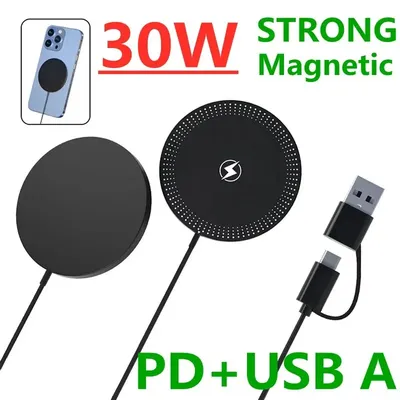 30W Magnetic Wireless Charger Pad Fast Charging Stand for iPhone 15 14 13 12 Pro Airpods PD Macsafe