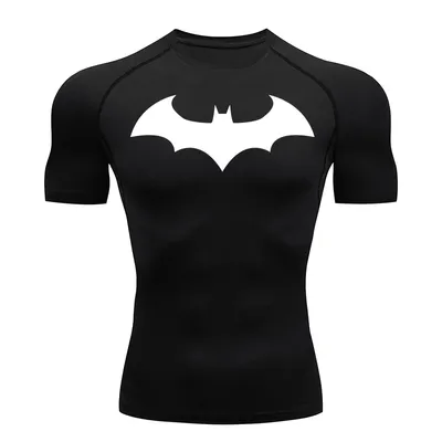 Bat Graphic Compression Shirts for Men Short Sleeve Rash Guard Gym Workout Running Tshirt Summer