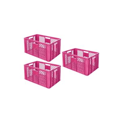 BRB 3x Eurobehälter durchbrochen/Stapelkorb, Industriequalität, lebensmittelecht, LxBxH 600 x 400 x 320 mm, pink Image