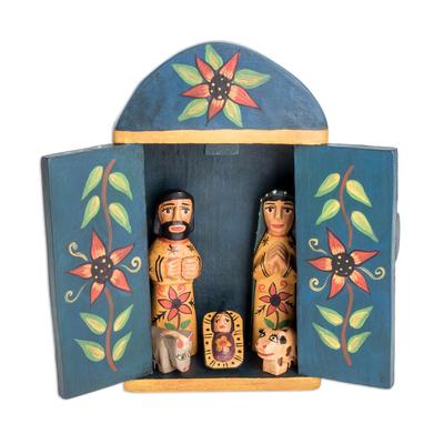 Retablo Nativity,'Wood Retablo Nativity Scene from Guatemala (7 Piece)'