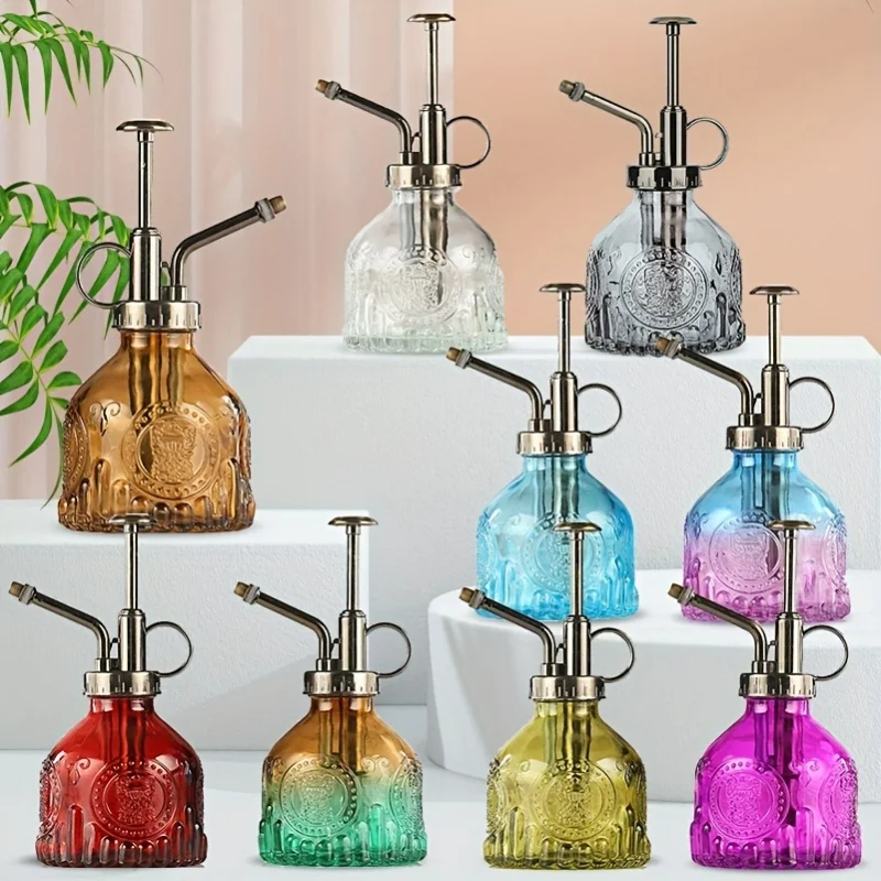 1pc Glas Bewässerung Spray Flasche, Vintage Bronze Kunststoff Top Pumpe Gießkanne Glas Spray Flasche Pflanze Mister, für Zimmer Pflanzen, Image