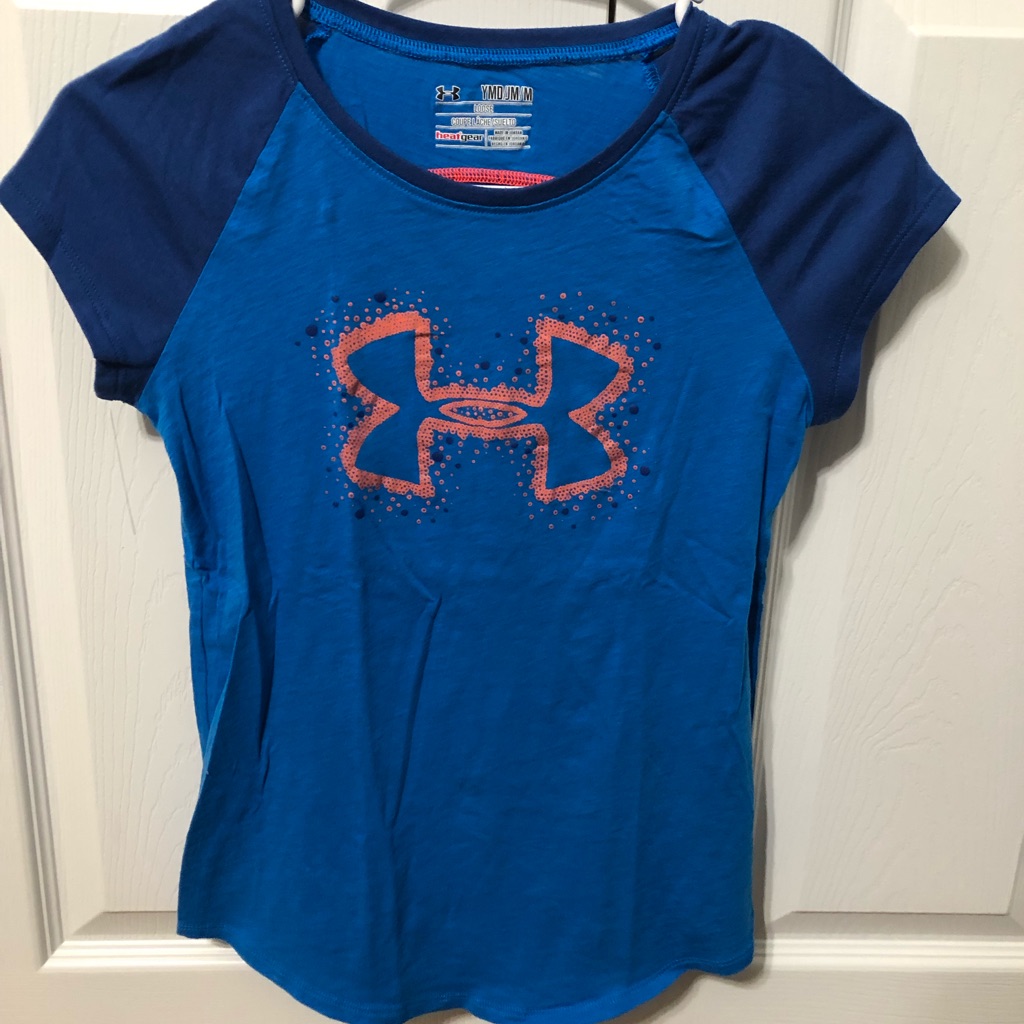 Under Armour Shirts & Tops | Under Armour Girls Youth Medium Active Wear Tee | Color: Blue/Orange | Size: 10g