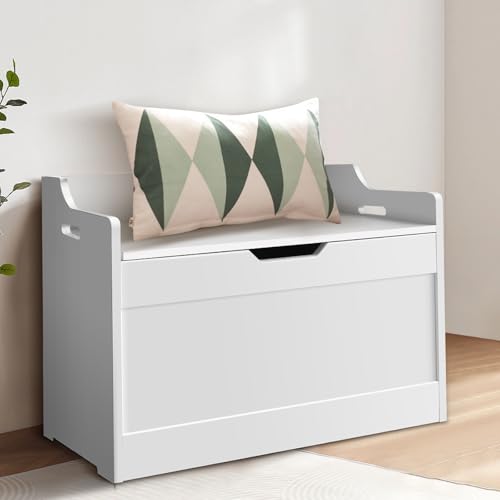 VickyHome Storage Ottoman Bench Wooden Storage Trunks, White Toy Storage Boxes with Lids and Covers, Bedroom Storage Box Portable Ottoman Storage Box For Storage Toy Clothes