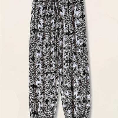 TEMU Tribal Print Fitted Bottom Joggers, Casual Elastic Waist Loose Pants For Spring & Summer, Women's Clothing