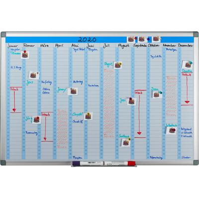 Whiteboard, Jahresplaner, abwischbar, magnetisch, Planungstafel mit Stiftablage, Magnetwand 60 x 90