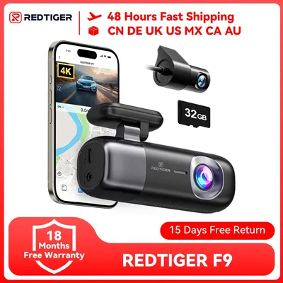 REDTIGER F9 Dash Cam 4K Front and Rear WiFi GPS Car Camera for Parking Mode Car Dvr for Night Vision