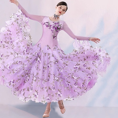 Für den Ballsaal Kleid Stickerei Farbaufsatz Kristalle / Strass Damen Leistung Party Langarm Gitter Spandex Tüll Image