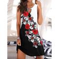 Damen Mini Kleid Petite Kleid T-Shirt Kleid Tee Kleid Shift Kleid A-Linie Kleid Party Stylisch Lässig Urlaub Täglich Feiertag Lockere Passform Floral Ärmellos Rundhals Gelb Wein Sommer Frühling