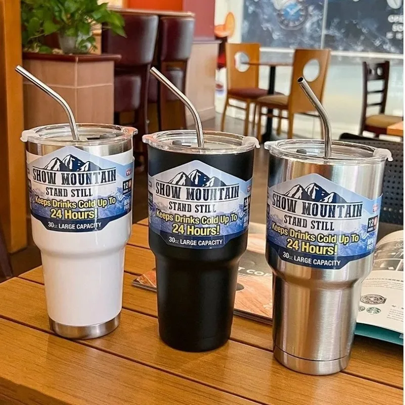 30 Unzen Edelstahl Auto Tasse Thermoskanne Kaffee Bier Saft Tassen Neue Mode Für Männer Büro Geburtstag Geschenk Allgemeine Haushalt Image