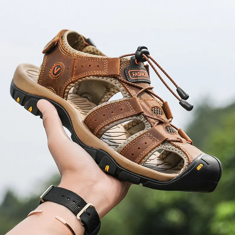 Echtes Leder Herren Sandalen Sommer Herren Schuhe Outdoor Wasser Schuhe Leder Sandalen für Männer