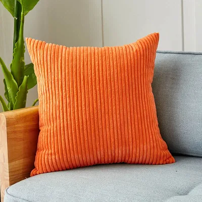 Orangefarbene Kissenbezüge, superweich, gestreift, Samt, Cord, Heimdekoration, Kissen, 30 x 50 cm, 45 x 45 cm, nordischer Bezug für Sofa-Kissenbezug Image
