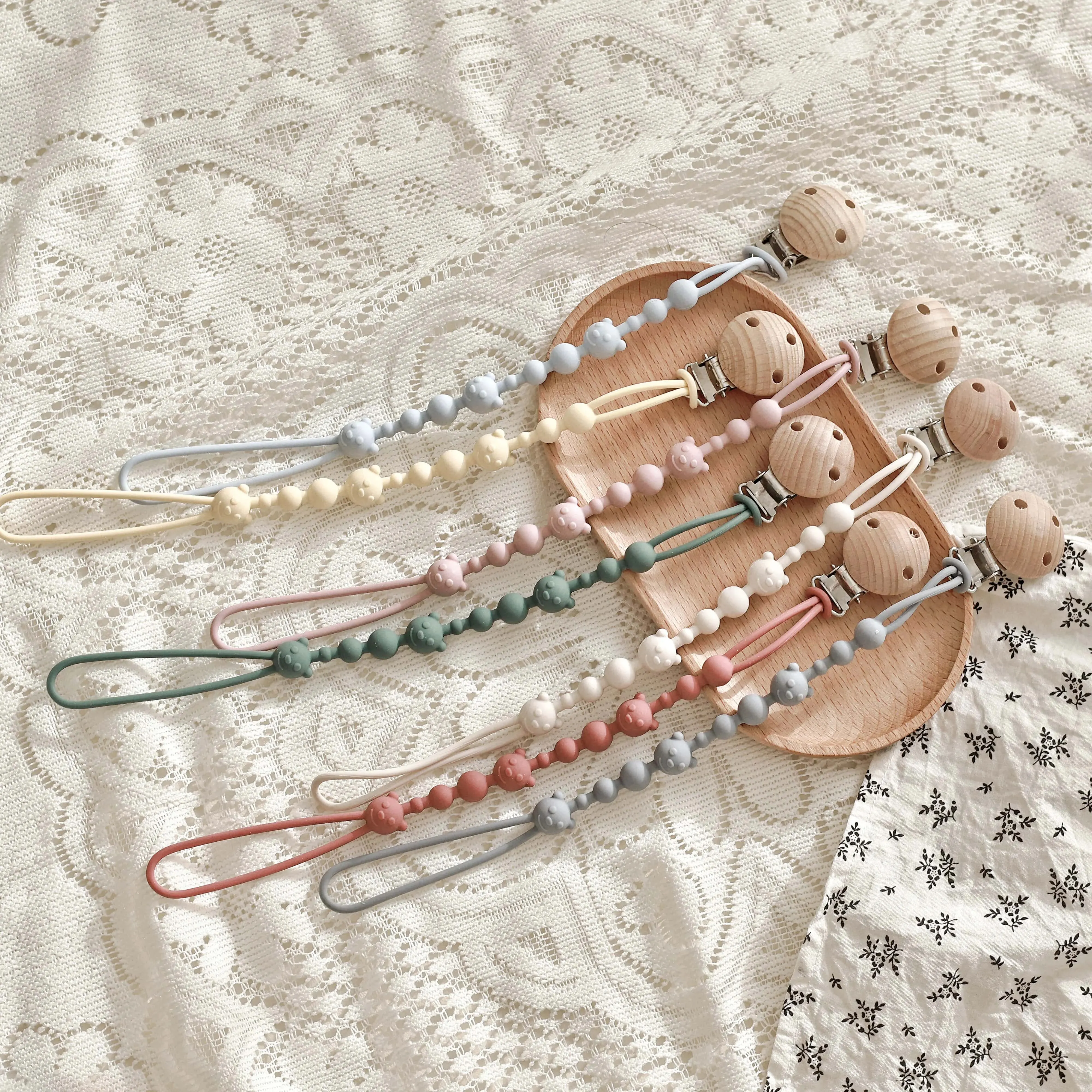 1/4PSC Beruhigende Schnuller Anti-kette Baby Kinderwagen Beißring Anti-verlust Kette Baby Silikon Schnuller Clip Spielzeug Beißen kleber Lanyard Image