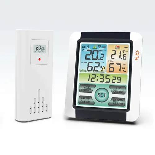 Compteur de température et d'humidité sans fil intérieur et extérieur, grand écran, horloge météo,