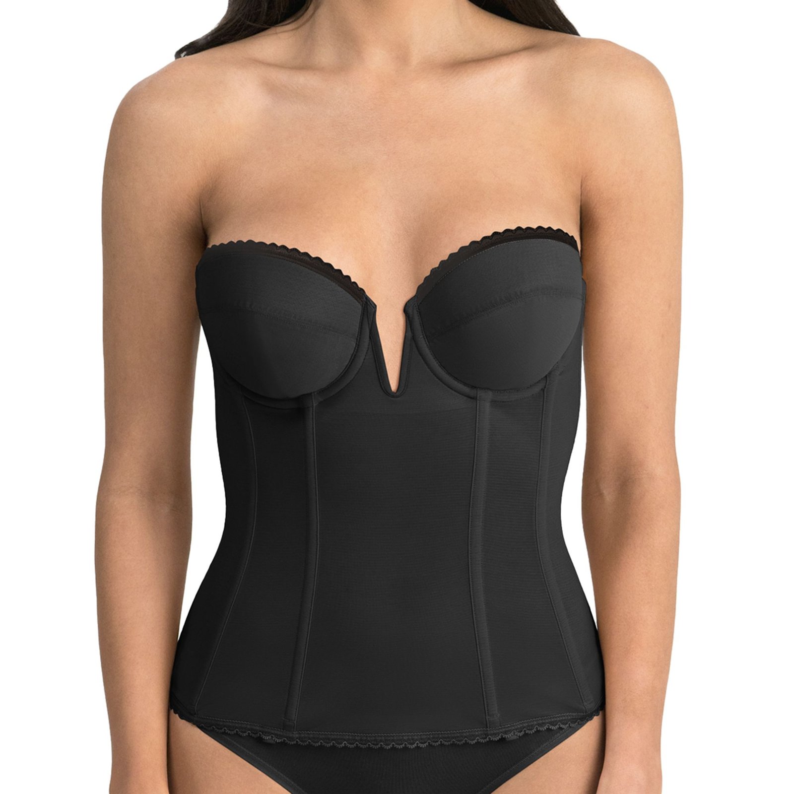 Dominique Vivienne V Wire Longline Strapless Bra (Size 40-F) Black, Nylon,Spandex