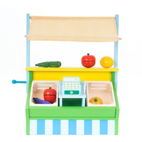 Supermarkt Spielzeug Montessori Robincool Vegetable Market 42x20x45,2 cm aus Öko-Holz Vordach,