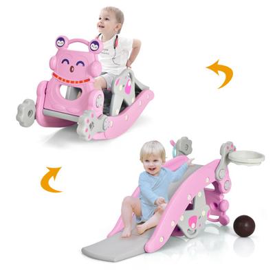 Costway 4-in-1 Rocking Horse and Slide Set for Kids-Pink