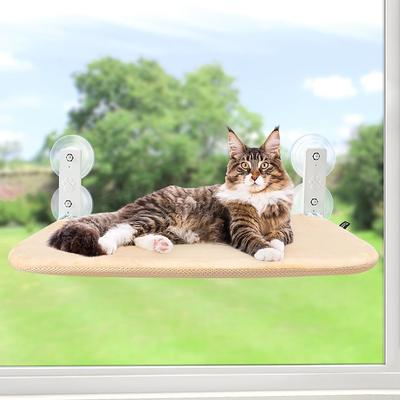 Foldable Anti-Anxiety Cat Hammock,Cordless Cat Window Perch, Cat Hammock with 4 Suction Cups, Solid Metal Frame and Reversible Cover, Foldable Cat Beds for Indoor Cats