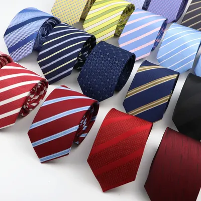New Men's Tie Classic Red Blue Black Solid Color Stripe 7cm Jacquard Necktie Daily Wear Business