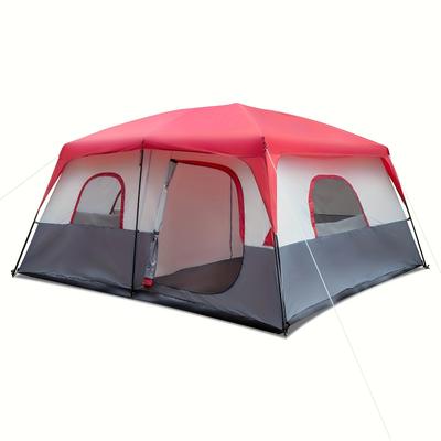 TEMU Polyester Cloth Fiberglass Poles Can 14 People Camping Tent, Red And White 430*430*210cm