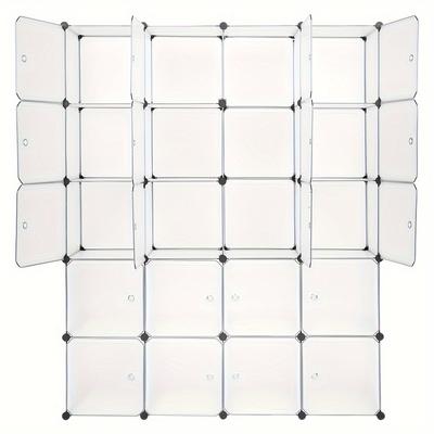 TEMU Organizer Stackable Plastic Cube Storage Shelves Design Multifunctional Modular Closet Cabinet With Hanging Rod White