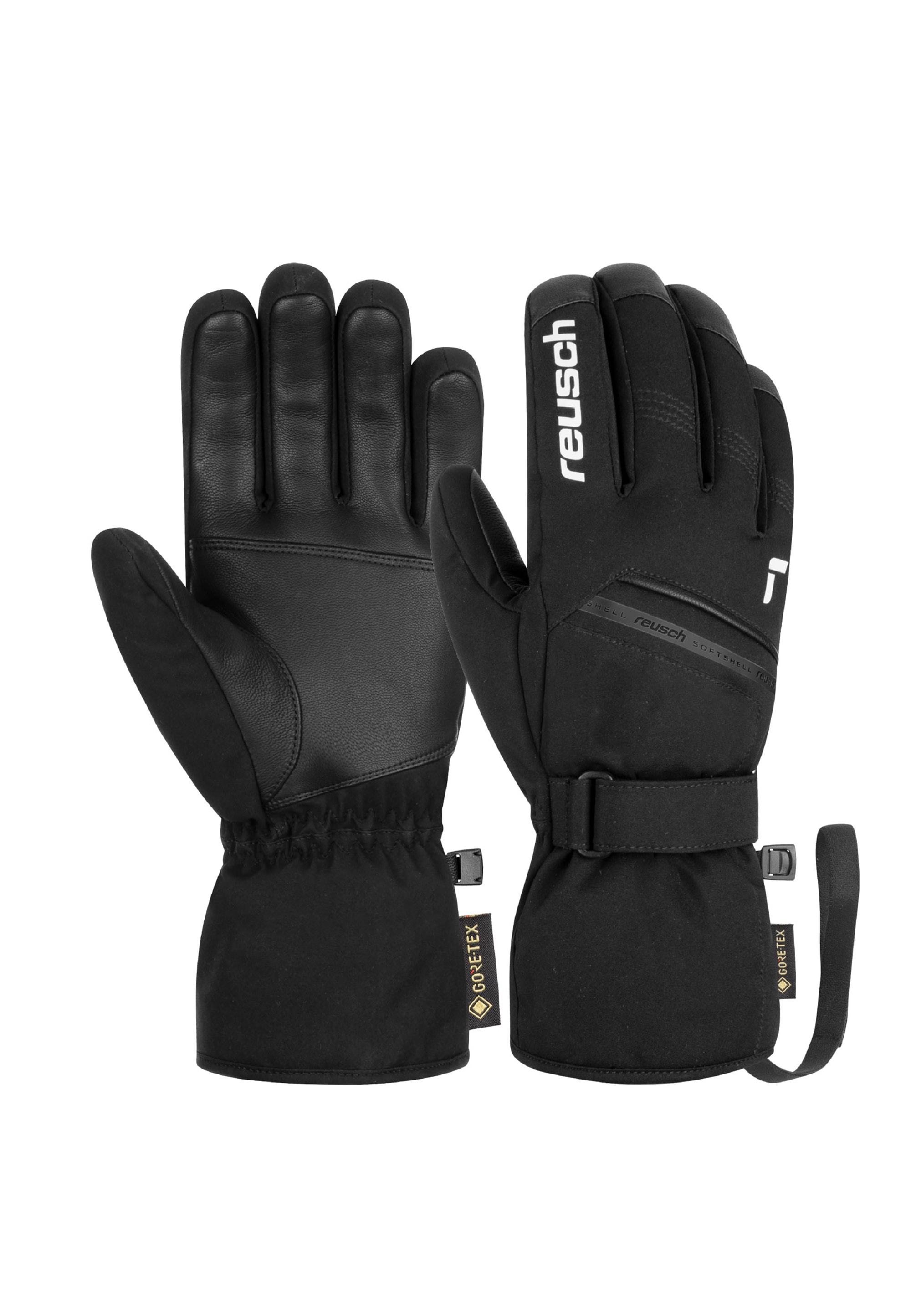 Skihandschuhe REUSCH "Morris GORE-TEX", Damen, Gr. 12, schwarz-weiß (schwarz, weiß), 80% Polyester, 15% Ziegenleder, 5% Polyurethan, mehrfarbig, Klassisch, Handschuhe, in atmungsaktiver Qualität Image