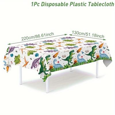 TEMU Dinosaur Disposable Plastic Tablecloth - Rectangular Table Cover For Birthday Party Decoration, Forest Theme Party Supplies, Home Decor - Machine Made, Fits Occasions Image