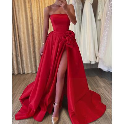 TS A-Line Evening Gown Elegant Dress Carnival Formal Floor Length Sleeveless Strapless Satin with Appliques 2025