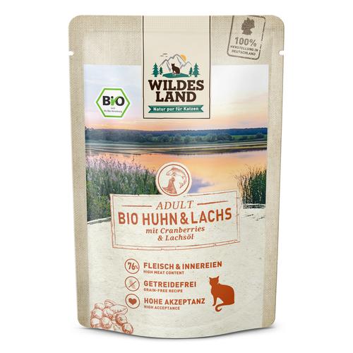 12x 85g Wildes Land Bio Bio-Huhn & Bio-Lachs mit Bio-Cranberries Katzenfutter nass