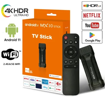 MX10 Mini TV Stick Android 11 Support 4K Video Game Set Top Box 2.4G&5G Dual WiFi Media Player TV