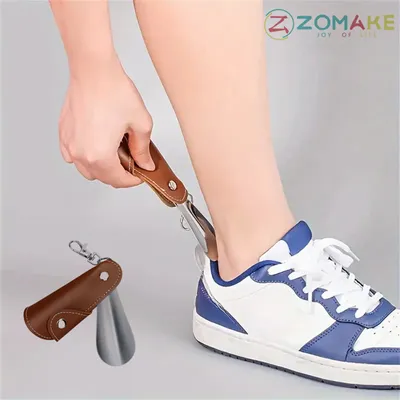 ZOMAKE Metal Shoe Horn Mini Shoe Horns Shoe Lifter Portable Travel ShoeHorn with Leather Handle Deduction Shoehorn for Keychain