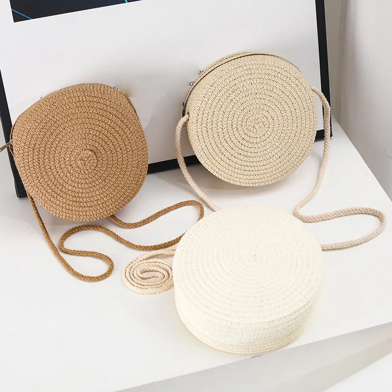 Gusure été tissé paille sacs à bandoulière pour femmes mode ronde à la main rotin plage petit sac à main voyage femme sac à bandoulière