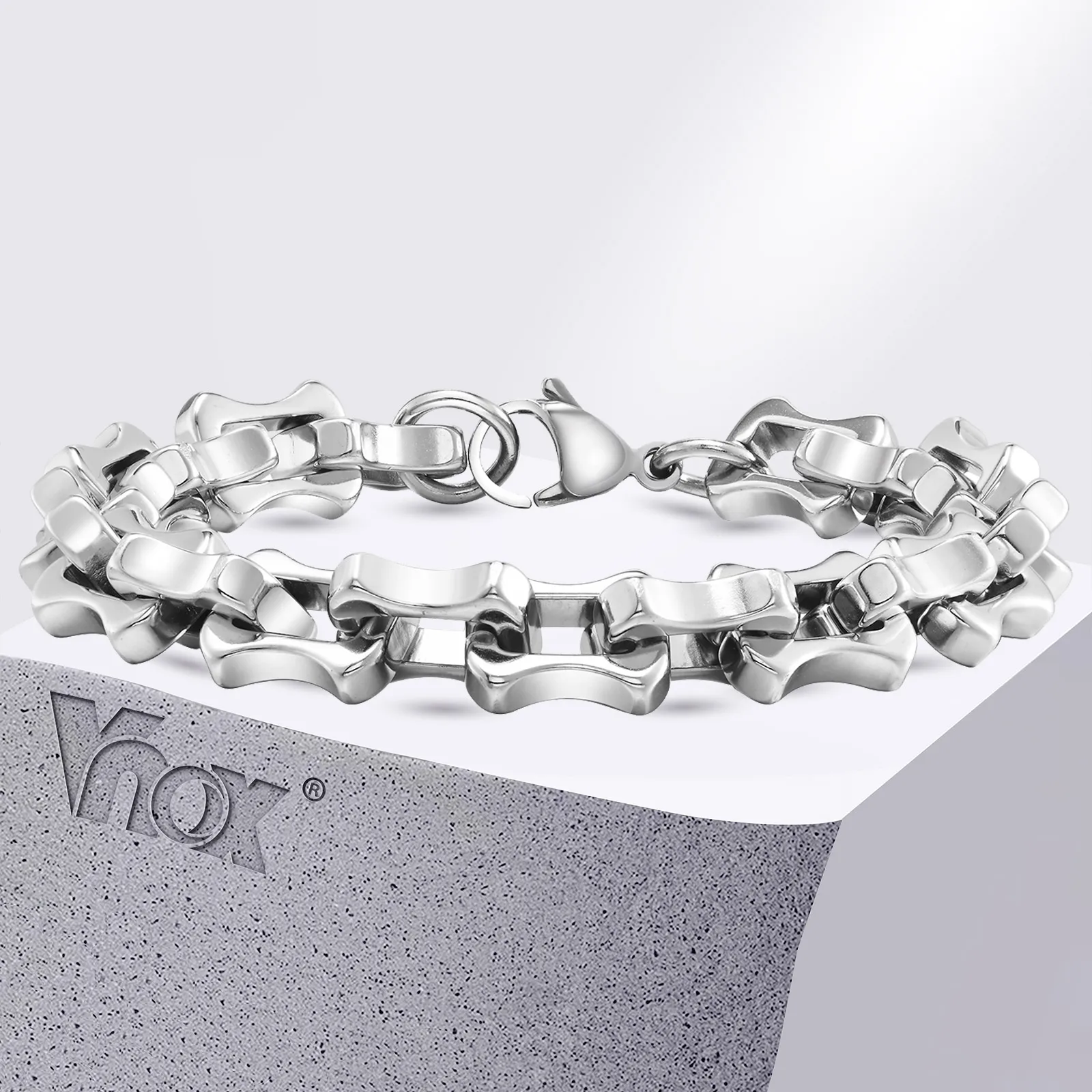 Bracciali a catena da uomo pesanti grassetto Vnox, bracciale a catena a maglia fatto a mano in acciaio inossidabile Color argento, regalo di gioielli per adolescenti per ragazzi Punk