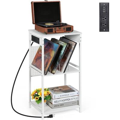 3-Tier Vinyl Record Player Stand with Charging Station