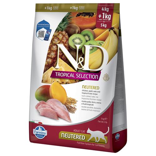 5kg (4 +1kg) N&D Cat Tropical Selection Neutered mit Huhn Katzenfutter trocken