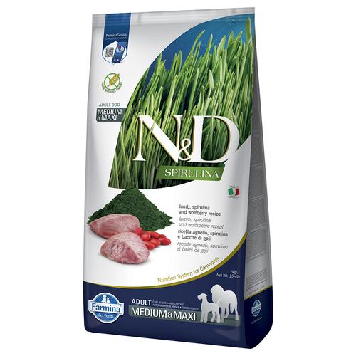 7kg N&D Dog Spirulina Adult Medium/Maxi mit Lamm Hundefutter trocken