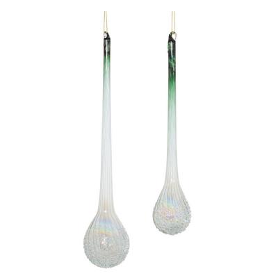 Green Iridescent Ribbed Glass Icicle Drop Ornament (Set of 12) – Melrose International 90913DS