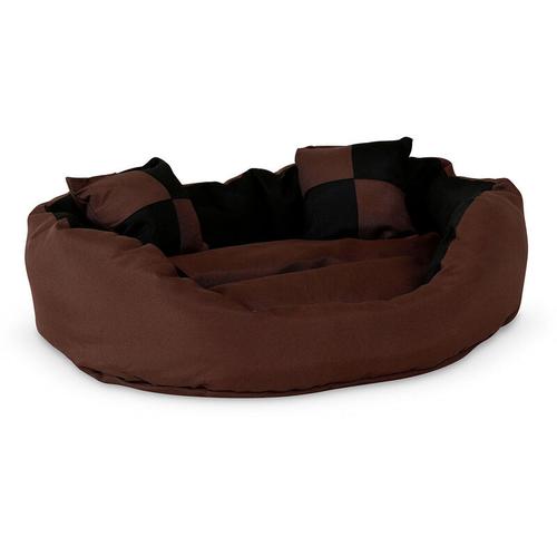 Lionto 4-in-1 Hundebett, Hundekissen, Hundekörbchen mit Wendekissen, schwarz/braun, Größe s