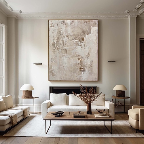 Wabi Sabi Gemälde handgemachte Wandkunst beige abstraktes Gemälde auf Leinwand ein Paar beige Textur Ölgemälde handgemachte Wandkunst neutrales abstraktes Gemälde Wandkunst Boho Wal Dekor Gemälde Image