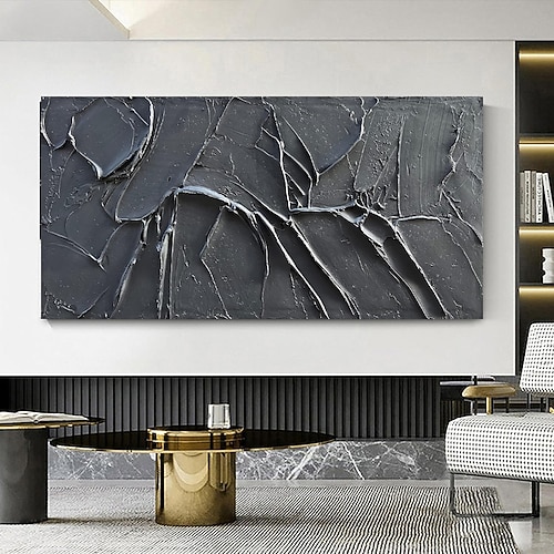 handgemachtes Ölgemälde Leinwand Wandkunst Dekoration moderne abstrakte Textur schwarz für Wohnzimmer Wohnkultur gerollt rahmenloses ungedehntes Gemälde Image