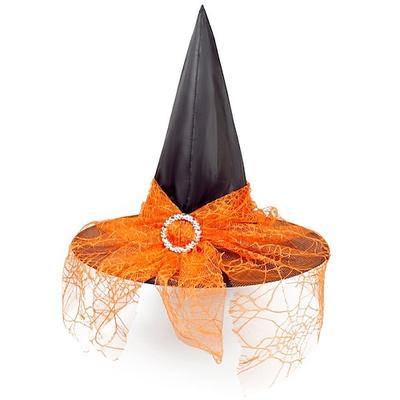 Halloween-Hexenhut mit Spinnennetz-Schleier, Damenkostüm, Partyhut, Zaubererhut, Zauberer, Halloween-Kopfschmuck, Partyhut, Halloween-Hut, Hexendekoration, Requisiten, Erwachsene, Kinder, Cosplay, Image