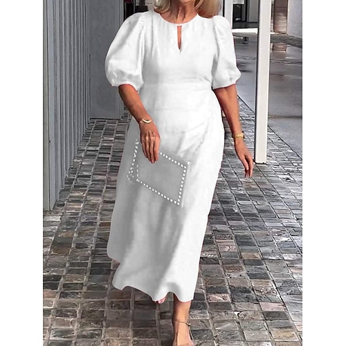 Damen Schwarz Weiß Rote Sommer Frühling Maxidress Casual kleid Formelle Kleidung Basic Modern Brautkleider schlicht Täglich Wochenende Lockere Passform Glatt Ständer Image