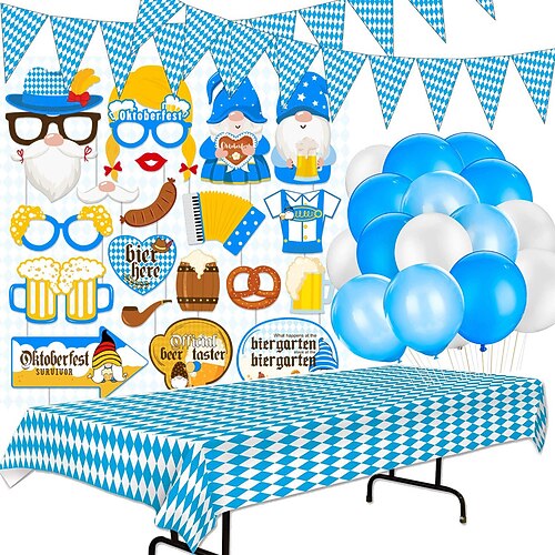 oktoberfest latex ballon set blau-weiß karierte flagge fotorequisiten party deko ballon Image