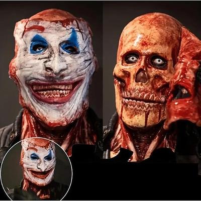 Halloween-Doppelmaske mit Blut, Joker-Totenkopf, gruselige, realistische Halloween-Maske für Erwachsene, Halloween-Kostüm für Herren, furchteinflößende, lustige Horror-Totenkopf-Maske Image