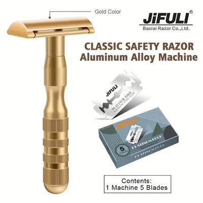 1 Machine +5 Blades, High Quality Classic Double Edge Safety Razor For Men Shaving&Women Hair